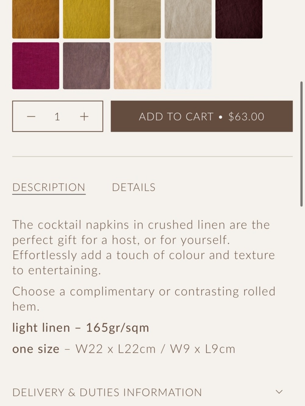 Once Milano Beige Cocktail Napkin with Mustard Trim - Picture 6 of 13